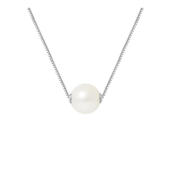 Collier- Perle de Culture - Diamètre 9-10 mm Blanc- Argent