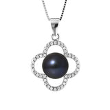 Collier Trêfle- Perle de Culture d'Eau Douce- Diamètre 9-10 mm Black Tahiti- Bijou Femme- Argent 925 Millièmes