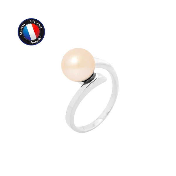 Bague ELISE | Or Blanc & Perle de Culture Rose