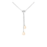 Collier Toi & Moi Argent  2 Perles de Culture d'Eau Douce Rose Naturel- Diamètre 7-8 mm