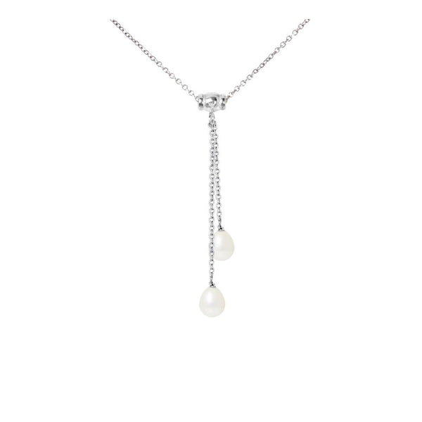 Collier Argent  Toi & Moi 2 Perles de Culture d'Eau Douce Blanc Naturel - Diamètre 7-8 mm