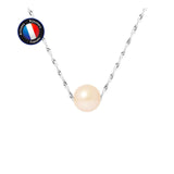 Collier Or Blanc Perles de Culutre- Diamètre 8-9 mm Rose