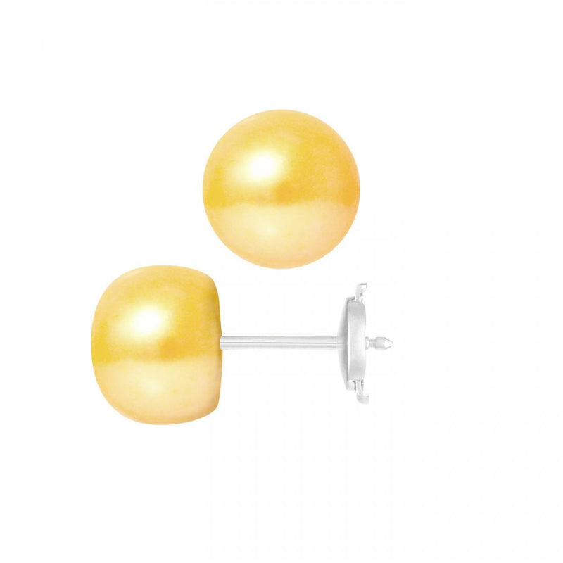 Boucle d'Oreilles en Perles de Culture Jaune 9-10 mm - Or Blanc