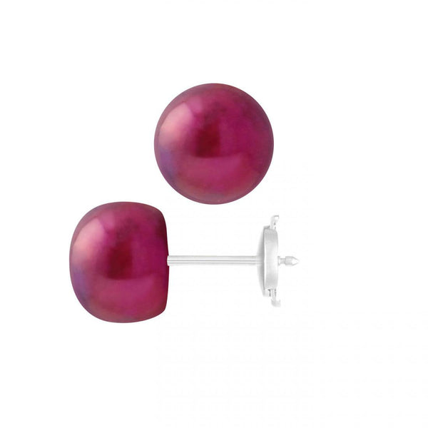 Boucle d'Oreilles en Perles de Culture Rouge Cerise 9-10 mm - Or Blanc