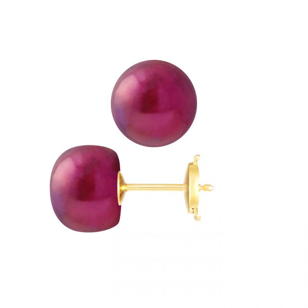 Boucle d'Oreilles en Perles de Culture Rouge Cerise 9-10 mm - Or Jaune