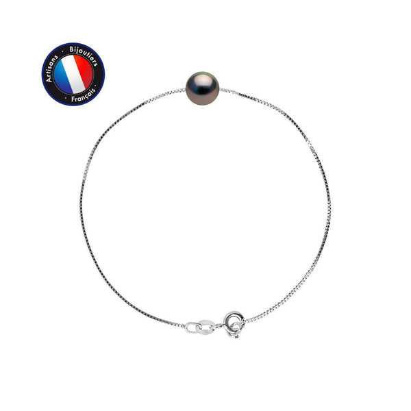 Bracelet- Perle de Culture de Tahiti- Ronde 9-10 mm-  Argent 925 Millièmes