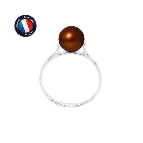 Bague DUCHESSE | Or Blanc & Perle de Culture Marron