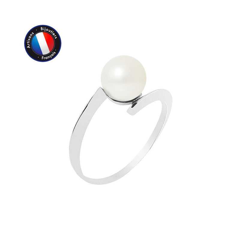 Bague ZIGZAG | Or Blanc & Perle de Culture Blanche