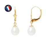 Boucle d'Oreilles - Perles de Culture d'Eau Douce- Diamètre 7-8 mm Blanc-OrJaune