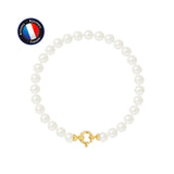 Bracelet Or Jaune & Perles de Culture Blanches - 6/7mm - Fermoir Anneau Marin