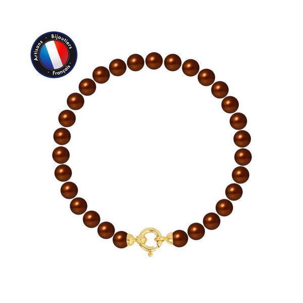 Bracelet NOELYSE | Or Jaune & Perles Chocolats