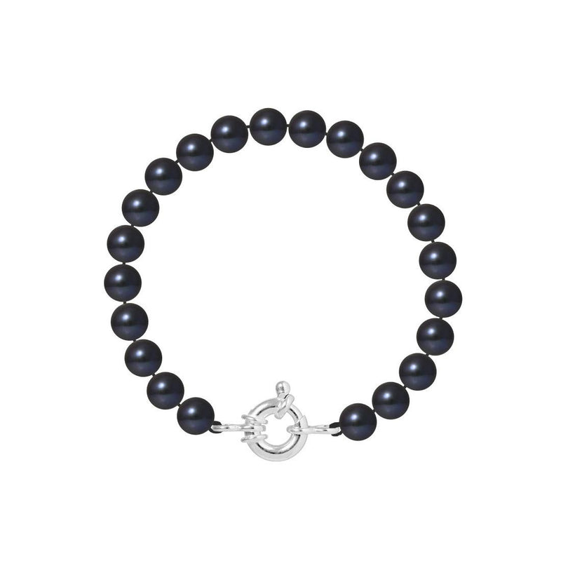 Bracelet NOELYSE | Argent & Perles Noires | 7/8 mm | Fermoir Anneau