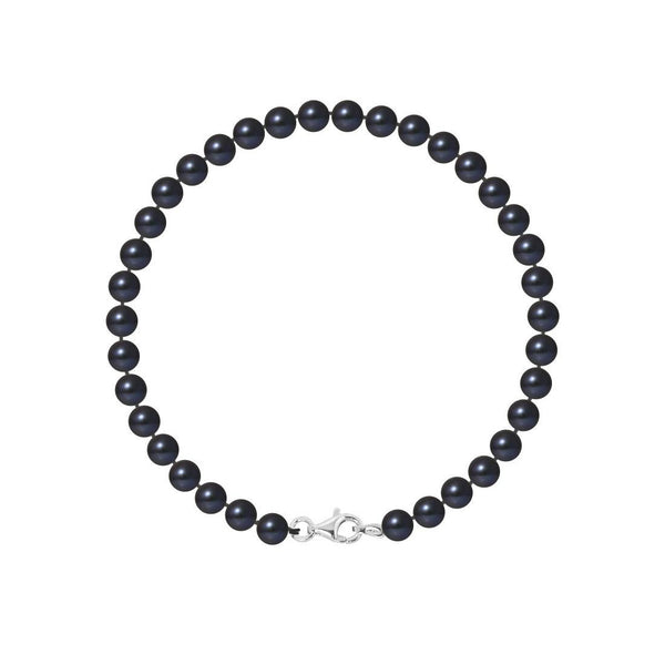 Bracelet Argent & Perles de Culture Black Tahiti - 5/6mm - Fermoir Mousqueton