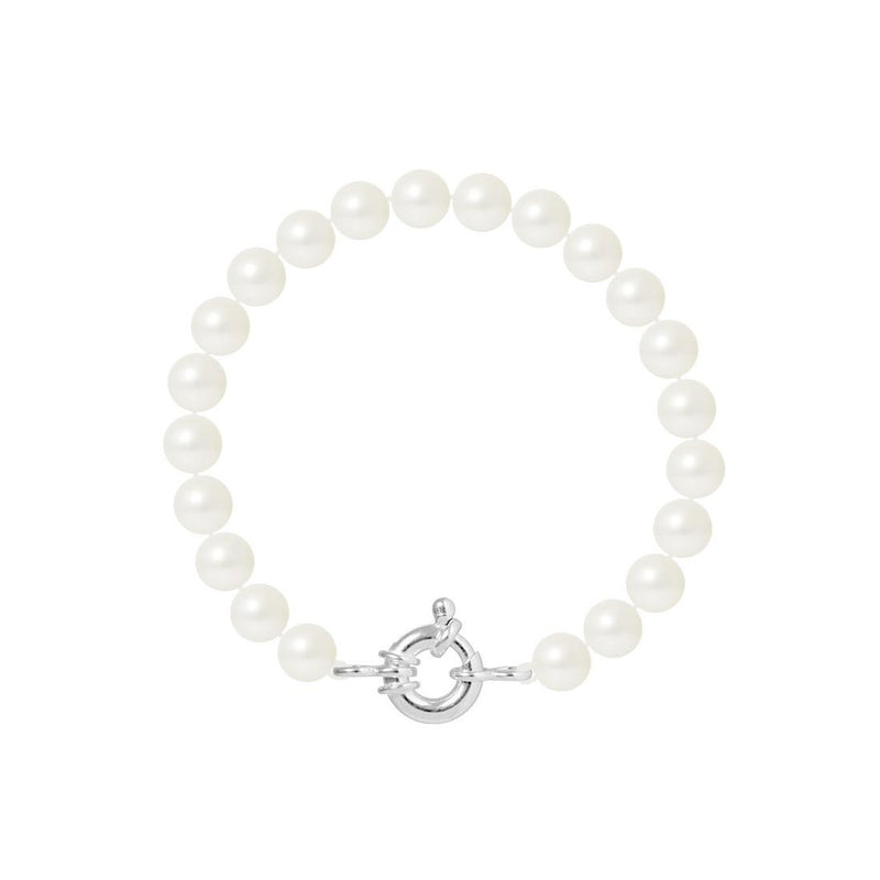 Bracelet NOELYSE | Argent & Perles Blanches | 7/8 mm | Fermoir Anneau