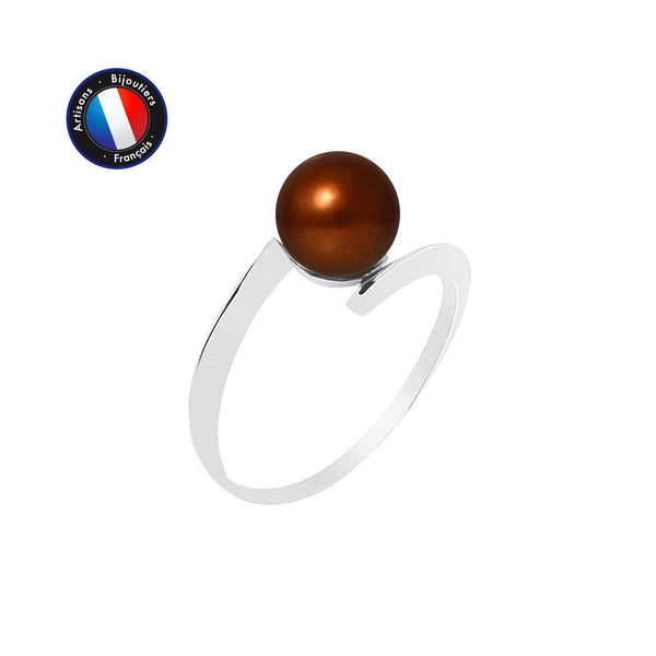 Bague ZIGZAG | Or Blanc & Perle de Culture Chocolat