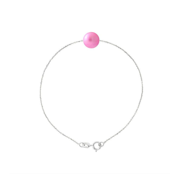 Bracelet- Perle de Culture d'Eau Douce- Diamètre 8-9 mm Rose Fushia-  Argent 925 Millièmes