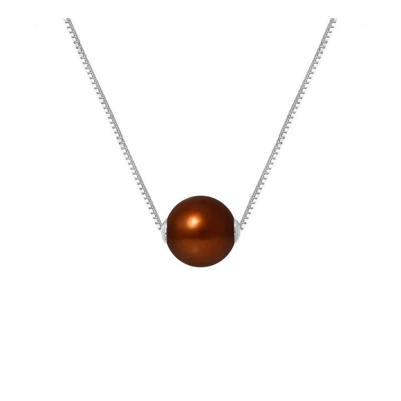 Collier- Perle de Culture d'Eau Douce- Diamètre 9-10 mm Chocolat- Argent 925 Millièmes