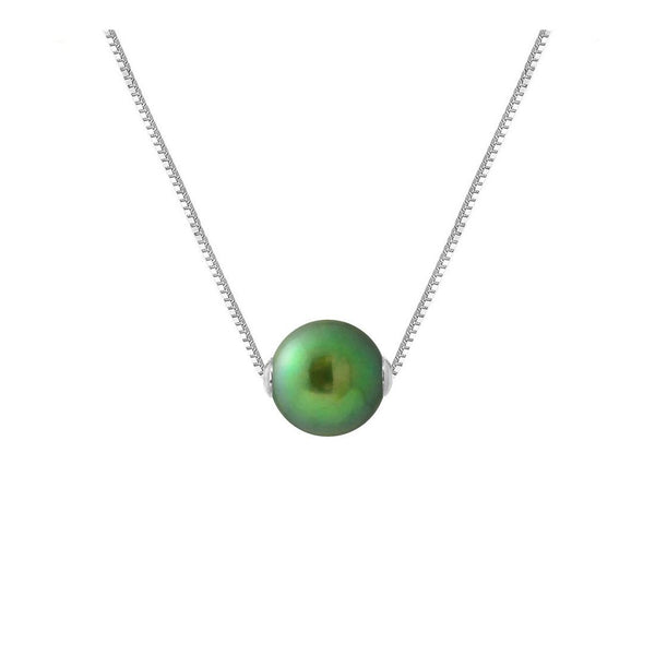 Collier- Perle de Culture d'Eau Douce- Diamètre 9-10 mm Vert Intense- Argent 925 Millièmes