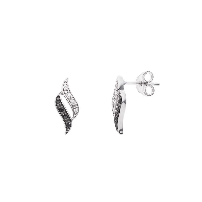 Boucles d'Oreilles Motifs FLEURS Argent 925 Millièmes Rhodié & Oxydes de Zirconium Blancs et Noirs