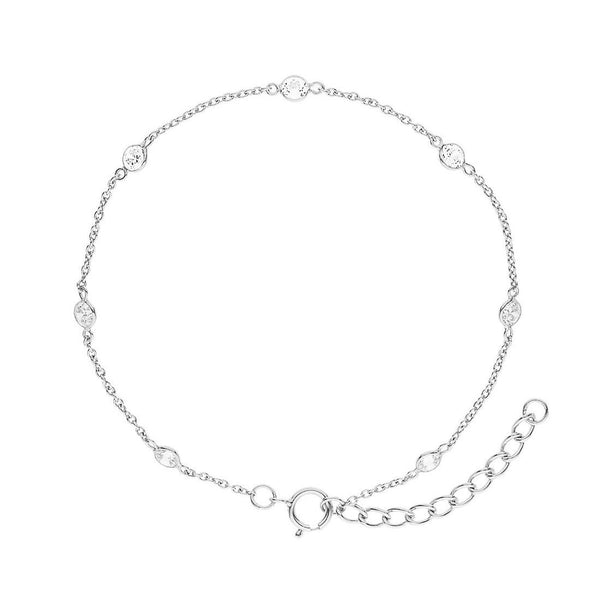 Bracelet Chaînage avec Solitaire alternés  Argent 925 Millièmes Rhodié & Oxyde de Zirconium