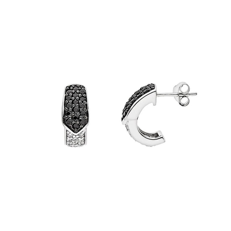 Boucles d'Oreilles Argent 925 Millièmes Rhodié & Oxydes de Zirconium Blancs et Noirs