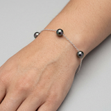 Bracelet Maille Argent & 3 Perles de Tahiti - 8/9mm