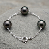 Bracelet Maille Argent & 3 Perles de Tahiti - 8/9mm
