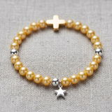 Bracelet Croix Porte Bonheur - Perle d'Eau Douce Dorée