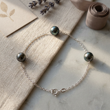 Bracelet Maille Argent & 3 Perles de Tahiti - 8/9mm