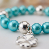 Bracelet Porte Bonheur Trêfle - Perles d'Eau Douce Bleu Turquoises