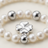 Bracelet Porte Bonheur Trêfle - Perles d'Eau Douce Blanches