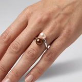 Bague DUO | Or Blanc & Perles de Culture Rose & Chocolat