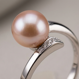 Bague ELISE | Or Blanc & Perle de Culture Rose