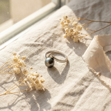 Bague ELISE | Or Blanc & Perle de Tahiti