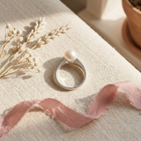 Bague IRINA | Or Blanc & Perle de Culture Blanche - 7/8mm