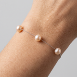 Bracelet Argent & 3 Perles de Culture Roses - 7/8mm