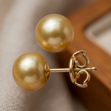 Boucle d'Oreilles Bouton AYA | Or Jaune & Perles de Culture Dorées