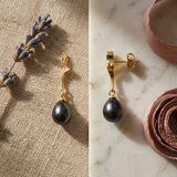 Boucles d'Oreilles TAHORA | Or Jaune & Perles de Culture Black Tahiti