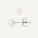 Boucle d'Oreilles Bouton AYA | Argent & Perles de Culture Blanches 5/6mm