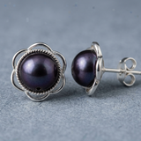 Boucles d'Oreilles Fleur NOHEA | Perles Black Tahiti