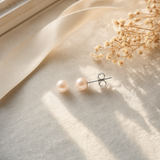 Boucle d'Oreilles Bouton AYA | Argent & Perles de Culture Roses 7/8mm
