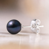 Boucle d'Oreilles Bouton AYA | Argent & Perles de Culture Black Tahiti 7/8mm