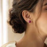 Boucle d'Oreilles Bouton AYA | Or Blanc & Perles de Culture Fushia