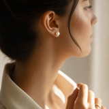 Boucle d'Oreilles Bouton AYA | Argent & Perles de Culture Blanches 7/8mm
