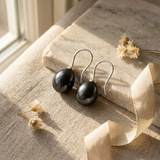 Boucles d'Oreilles DIANA | Argent & Perles de Culture Black Tahiti