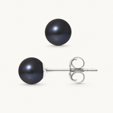 Boucle d'Oreilles Bouton AYA | Argent & Perles de Culture Black Tahiti 6/7mm