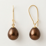 Boucles d'Oreilles TEHANI | Or Jaune & Perles de Culture Poire Chocolat