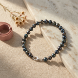 Bracelet NOELYSE | Argent & Perles Noires | 5/6 mm | Fermoir Mousqueton