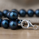 Bracelet NOELYSE | Argent & Perles Noires | 9/10 mm | Fermoir Mousqueton