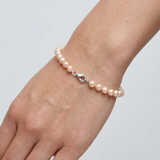 Bracelet NOELYSE | Argent & Perles Roses | 5/6 mm | Fermoir Mousqueton